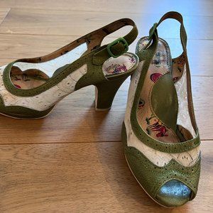 Miss L Fire Spectator Green and White Slingback Pumps